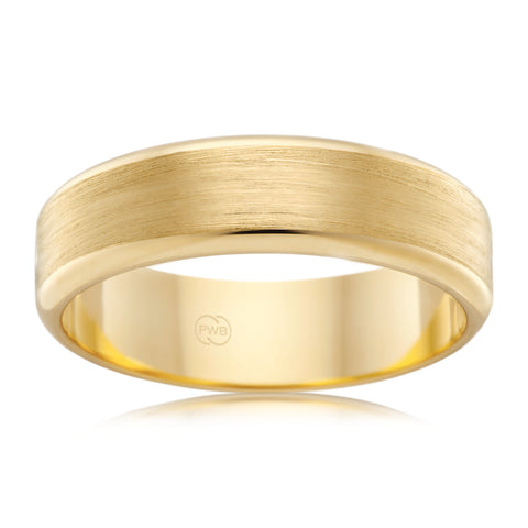 Rounded edge with Brushed finish Centre Yellow Gold Wedding Band