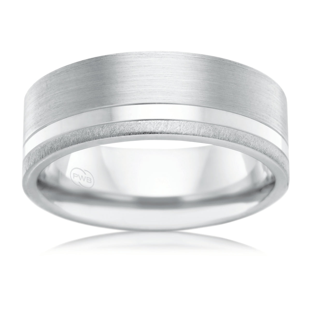 White Gold Brushed and Polished Stripe Finish Wedding Ring