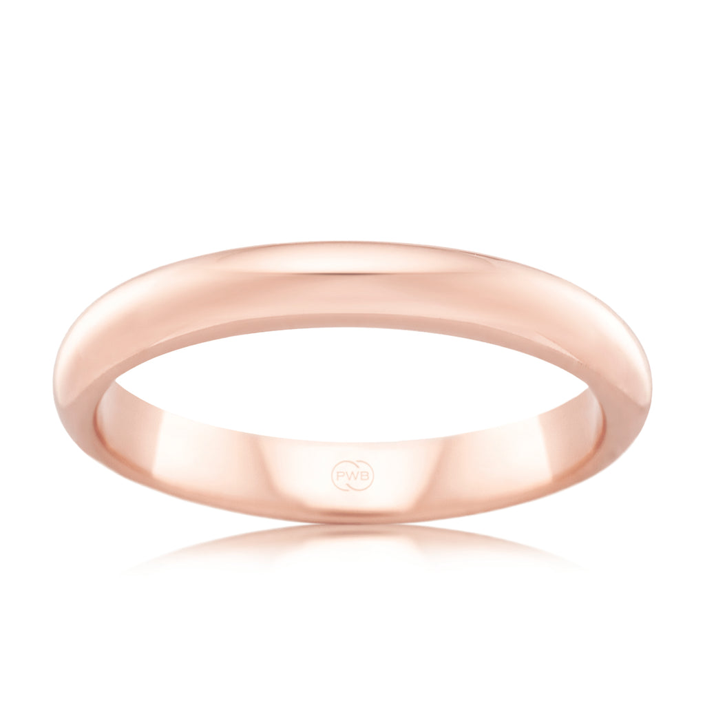 High Dome Rose Gold 3mm Ezy Fit Wedding Ring