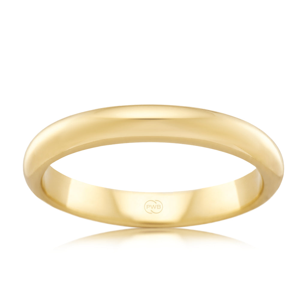 High Dome Yellow Gold 3mm Ezy Fit Wedding Ring