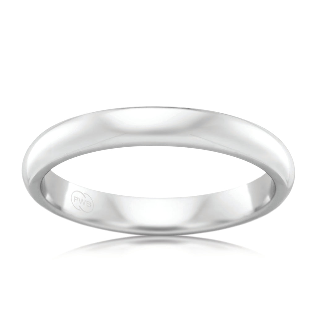 High Dome White Gold 3mm Ezy Fit Wedding Ring