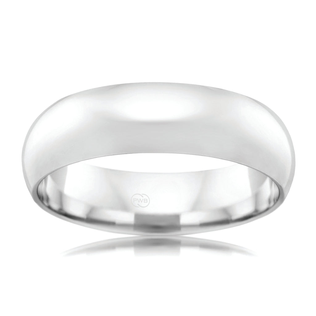 High Dome White Gold 6mm Ezy Fit Wedding Ring