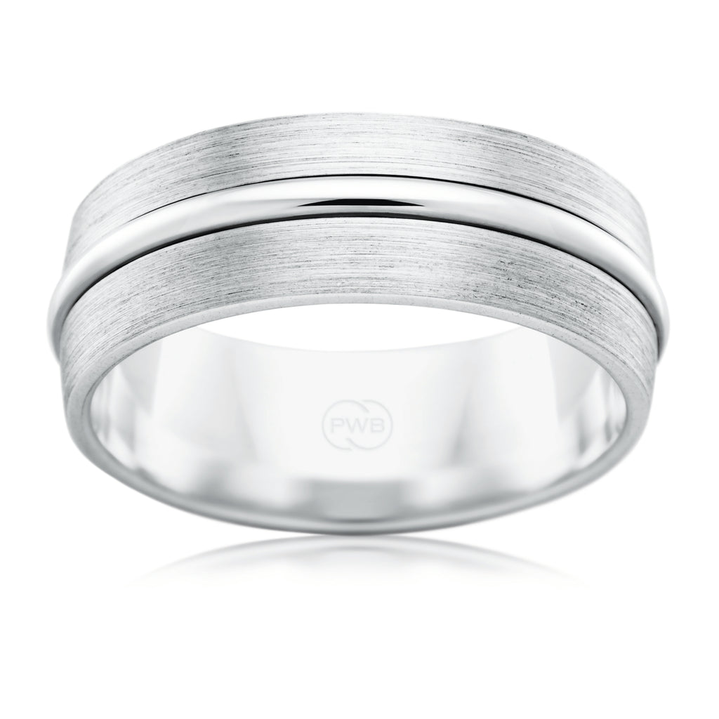 Brushed finish wedding ring with Polished highlight.