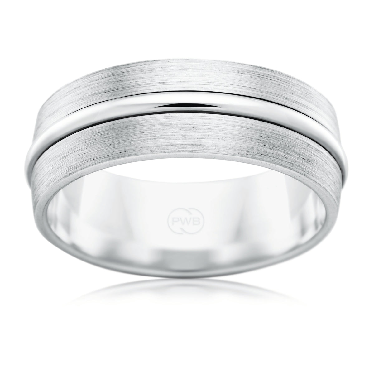 Two Tone Brushed finish wedding ring with Polished highlight