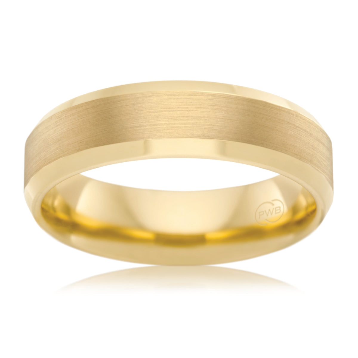 Brushed Finish Wedding Ring with Polished Bevel Edges
