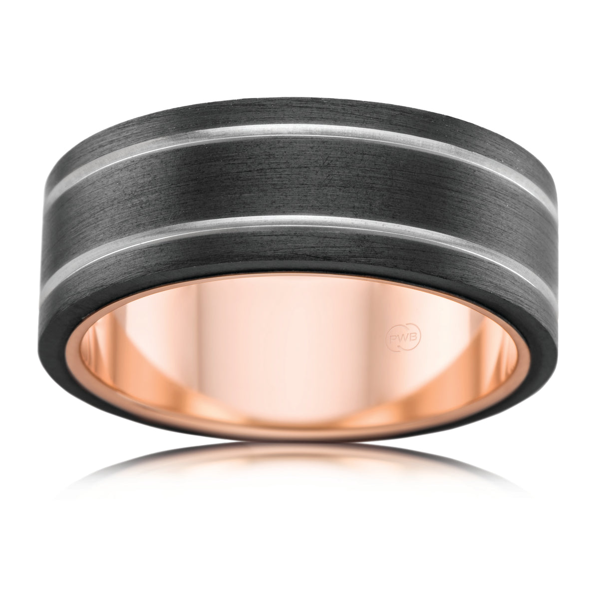 Zirconium and Rose Gold Wedding Ring with Stripes