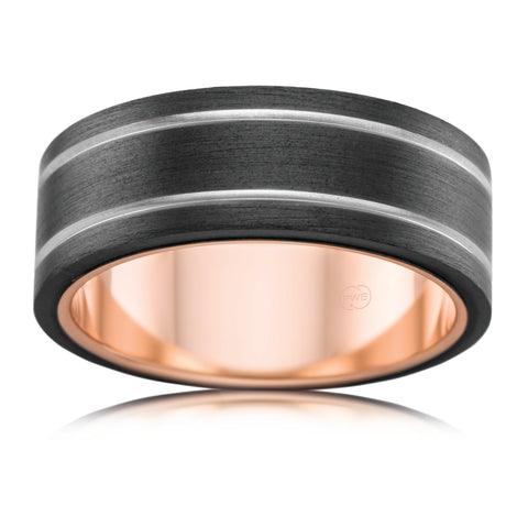 Zirconium and Rose Gold Wedding Ring with Stripes