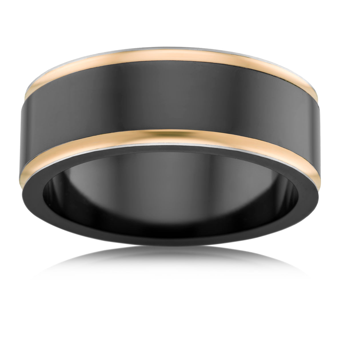Zirconium Two Tone Polished Centre Wedding Ring Rose Gold