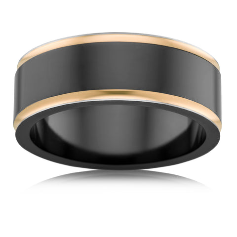 Zirconium Two Tone Polished Centre Wedding Ring Rose Gold