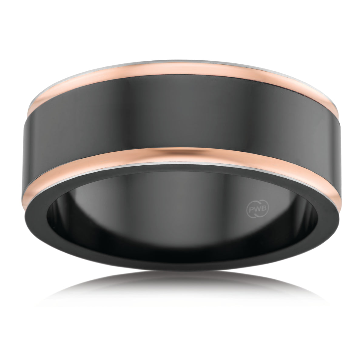 Zirconium Two Tone Polished Centre Wedding Ring Rose Gold