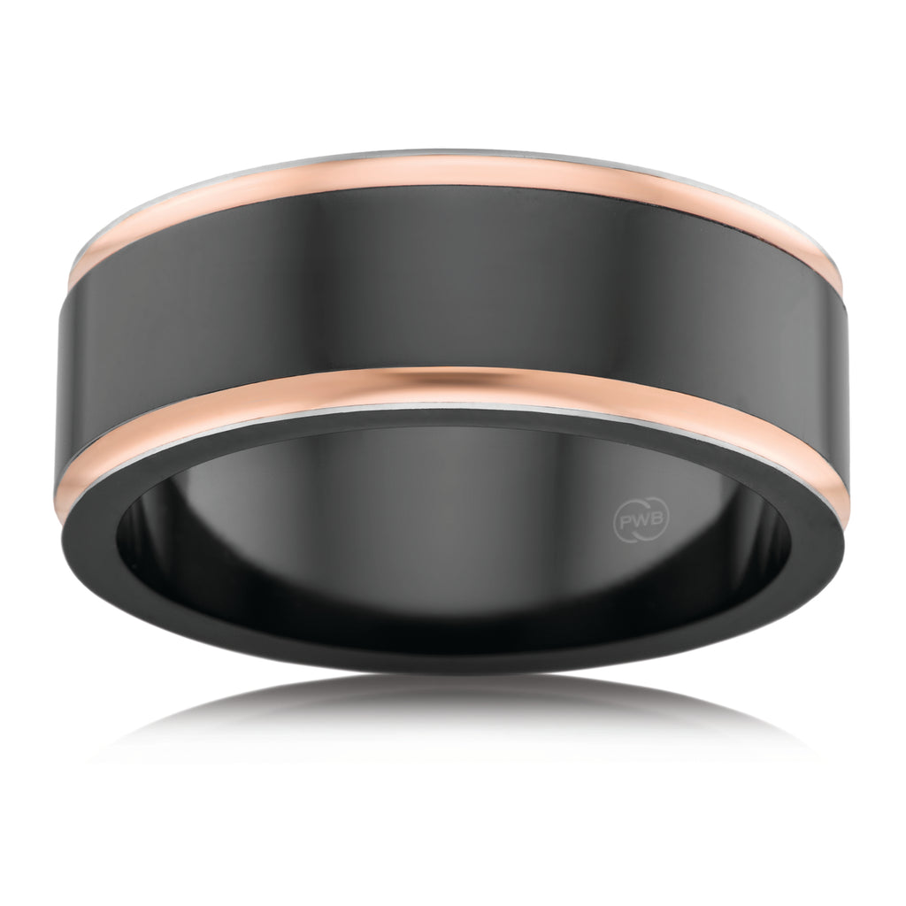 Zirconium Two Tone Polished Centre Wedding Ring Rose Gold