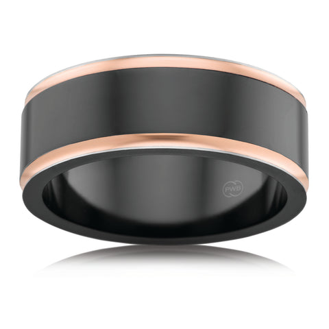 Zirconium Two Tone Polished Centre Wedding Ring Rose Gold