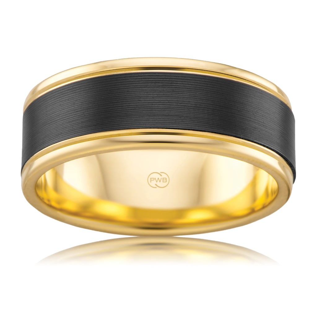 Zirconium Two Tone Brushed Centre Wedding Ring Yellow Gold