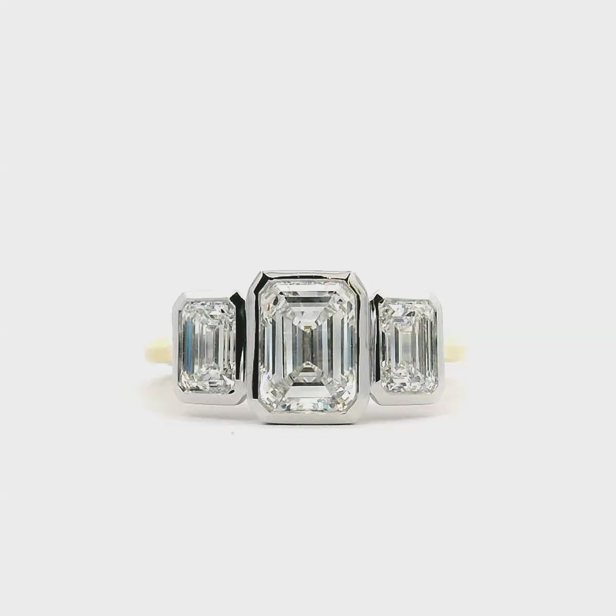 London Lab Grown Diamond Trilogy Emerald Cut Engagement Ring