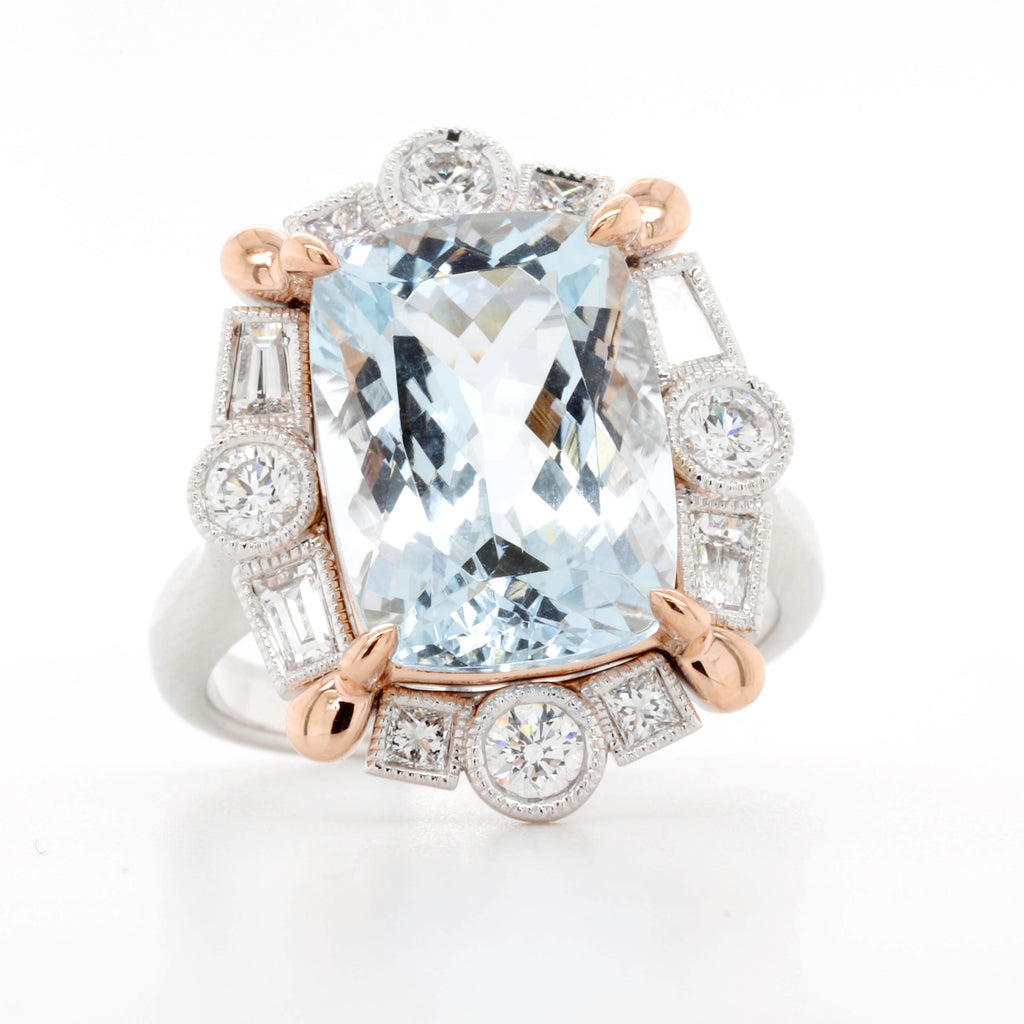 18ct White and Rose Gold Aquamarine Ring