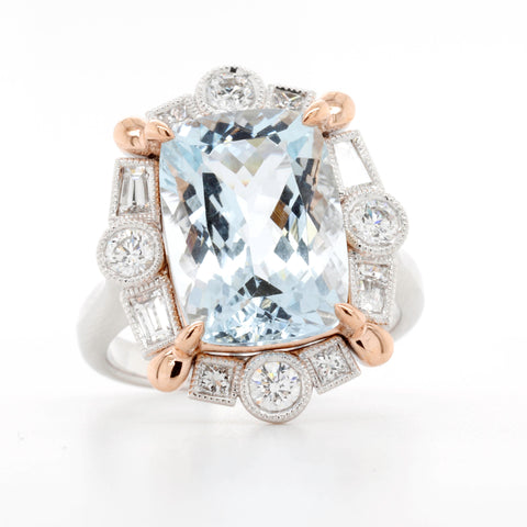 18ct White and Rose Gold Aquamarine Ring