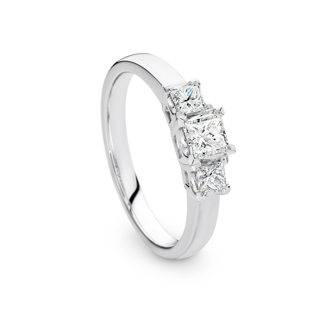 Princess Cut Natural Diamond Three Stone Engagement Ring TDW 0.70ct