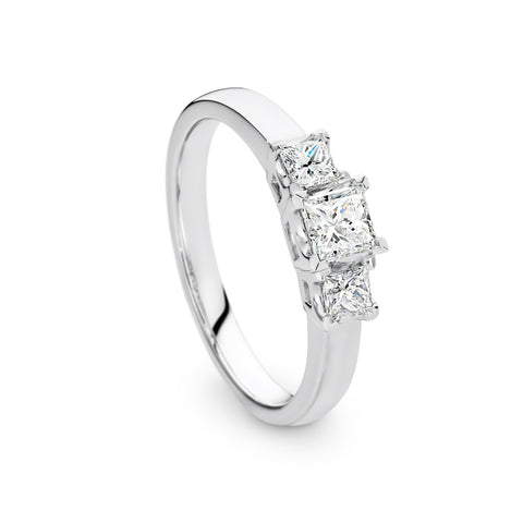 Princess Cut Natural Diamond Three Stone Engagement Ring TDW 0.70ct