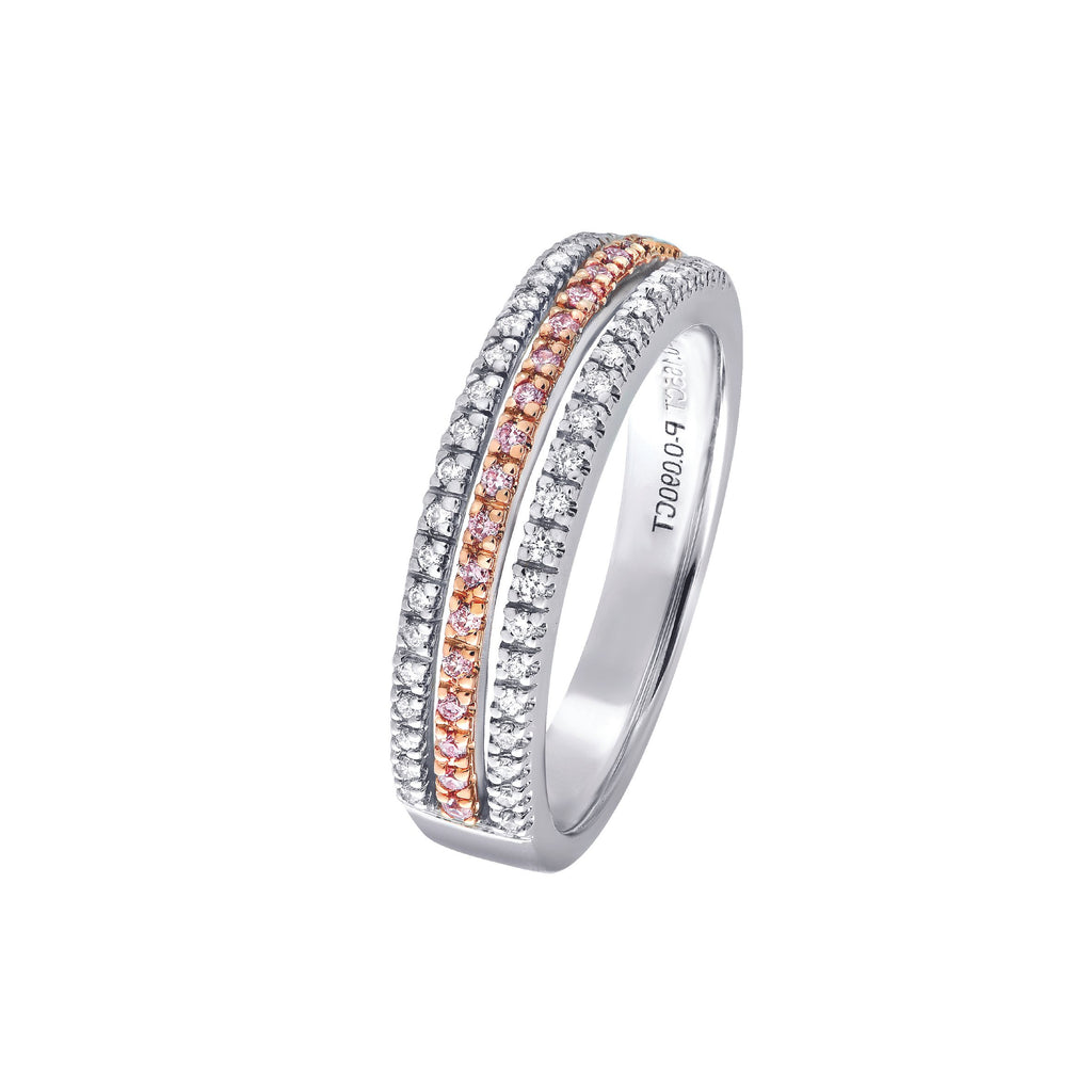18ct White Gold and Rose Gold Triple Row Dress Ring with Blush Pink diamonds