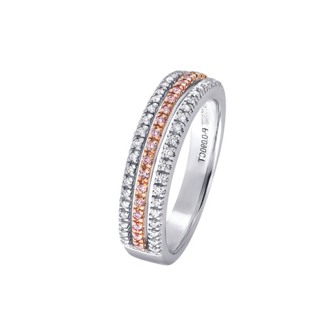 18ct White Gold and Rose Gold Triple Row Dress Ring with Blush Pink diamonds