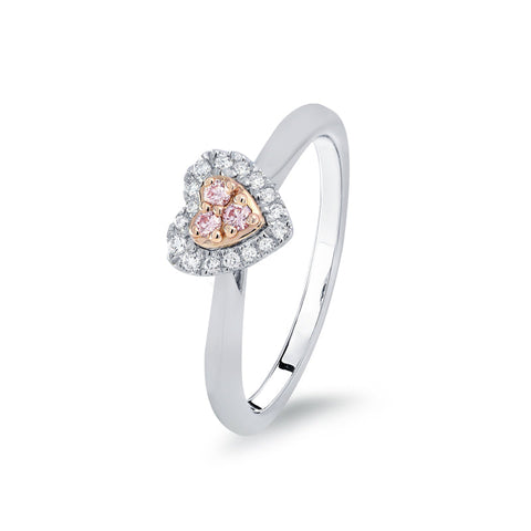 18ct White and Rose Gold Heart Shaped Ring with Pink diamonds.
