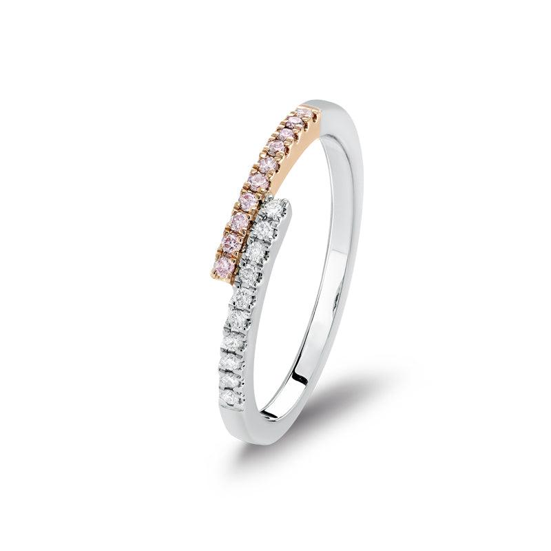 18ct White and Rose Gold Crossover Dress Ring with Pink diamonds