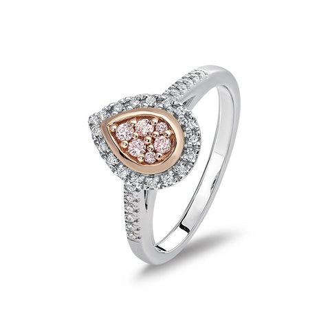 18ct White and Rose Gold Blush Pink Pear Shape Diamond Ring
