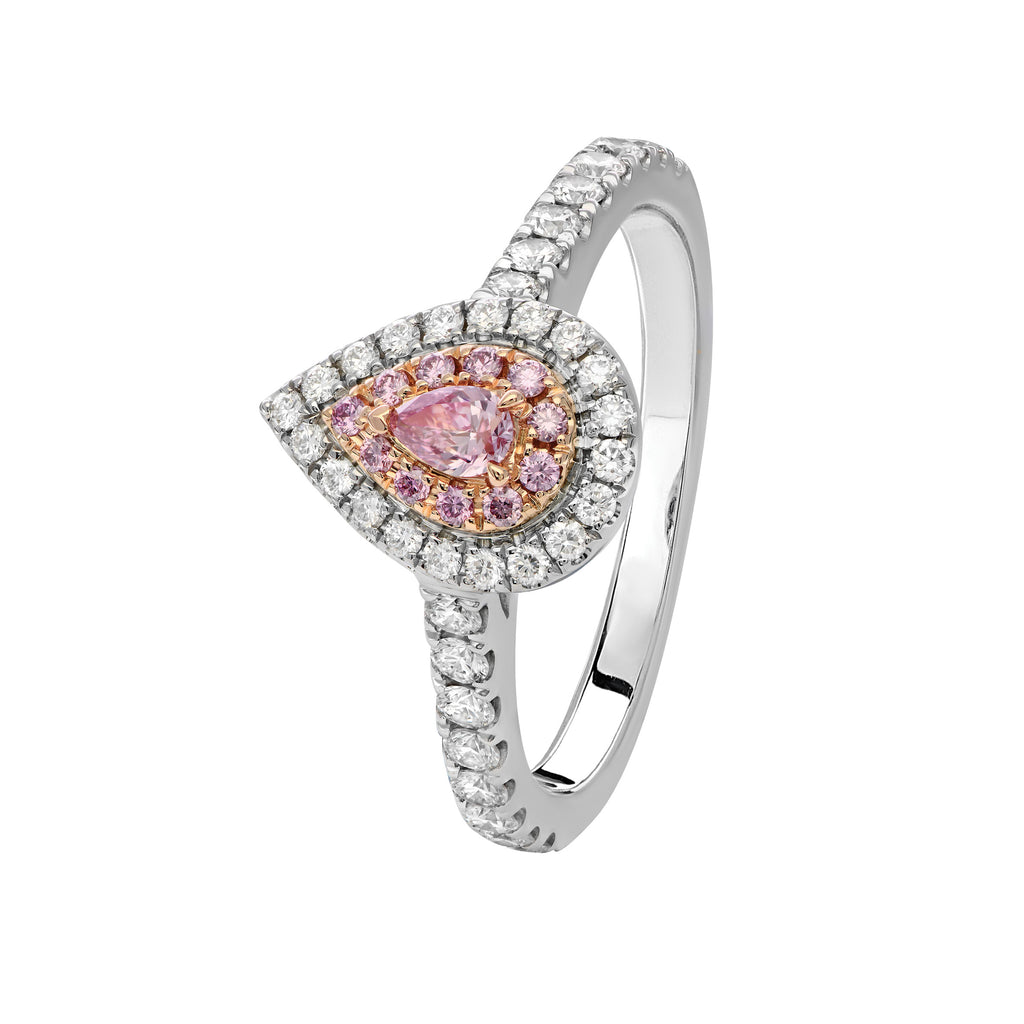 18ct White and Rose Gold Pear Shape Pink Kimberley diamond Ring