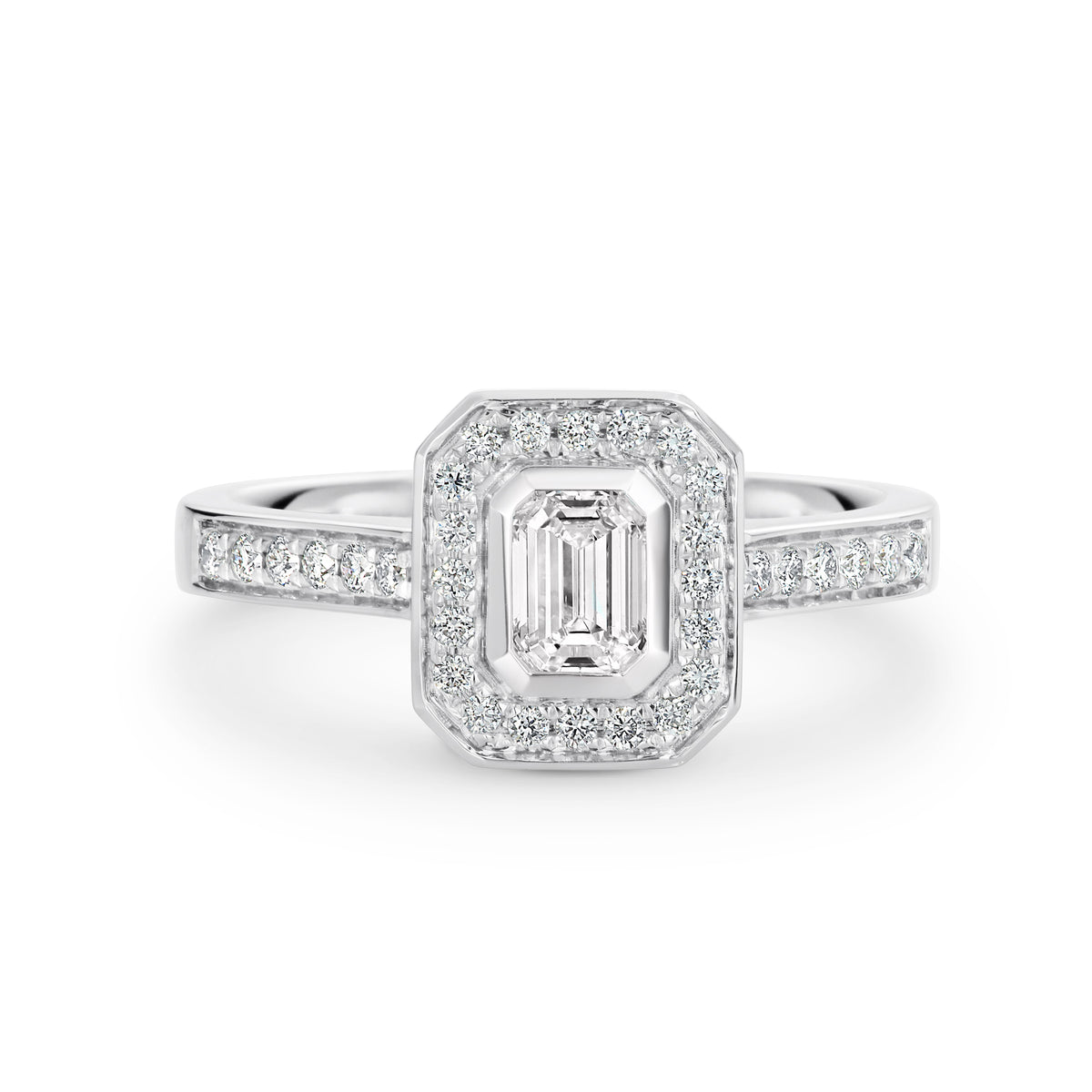 Verity Emerald Cut Natural Diamond Halo Ring TDW 0.65ct