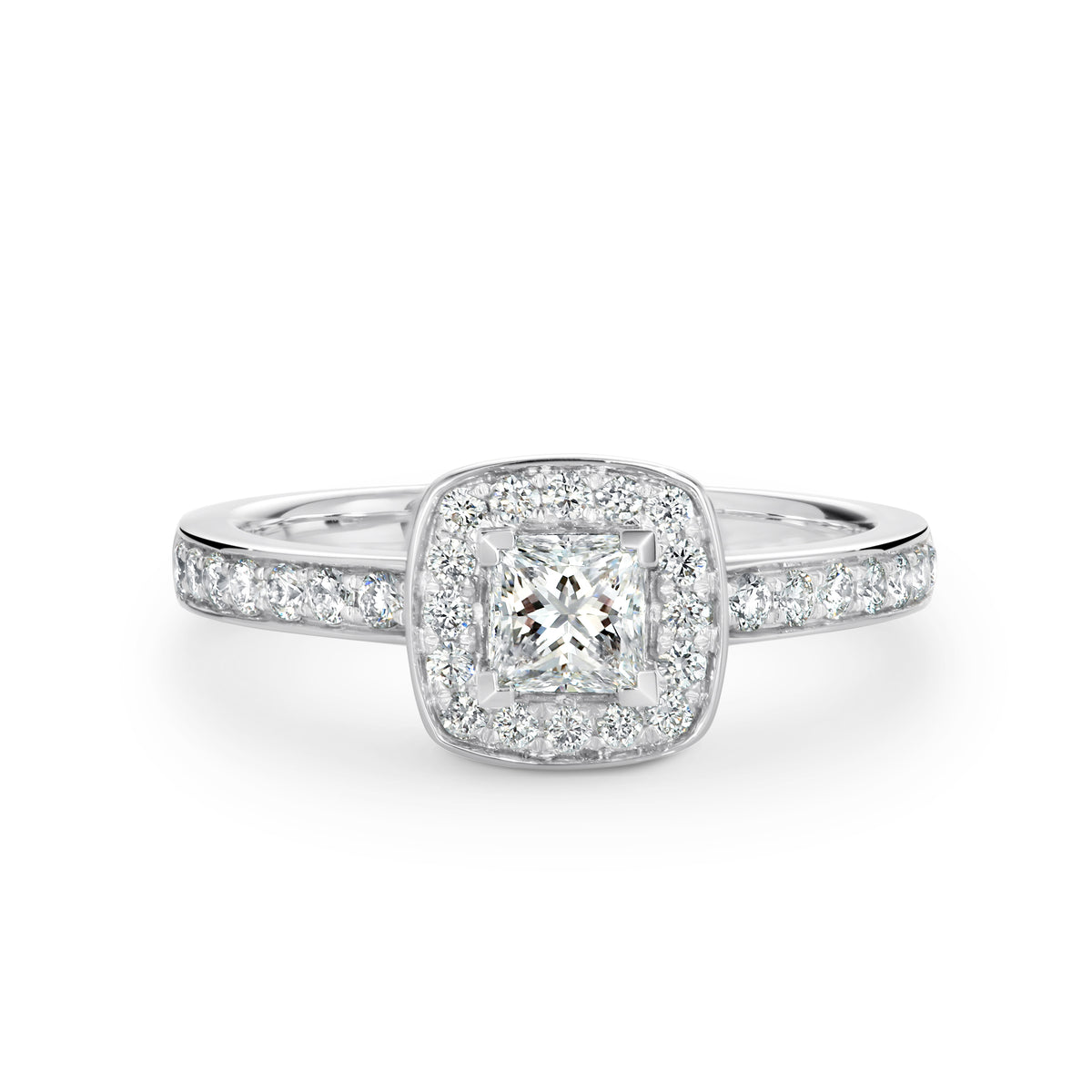 18ct White Gold Princess Cut Diamond Halo Ring TDW = 0.77ct