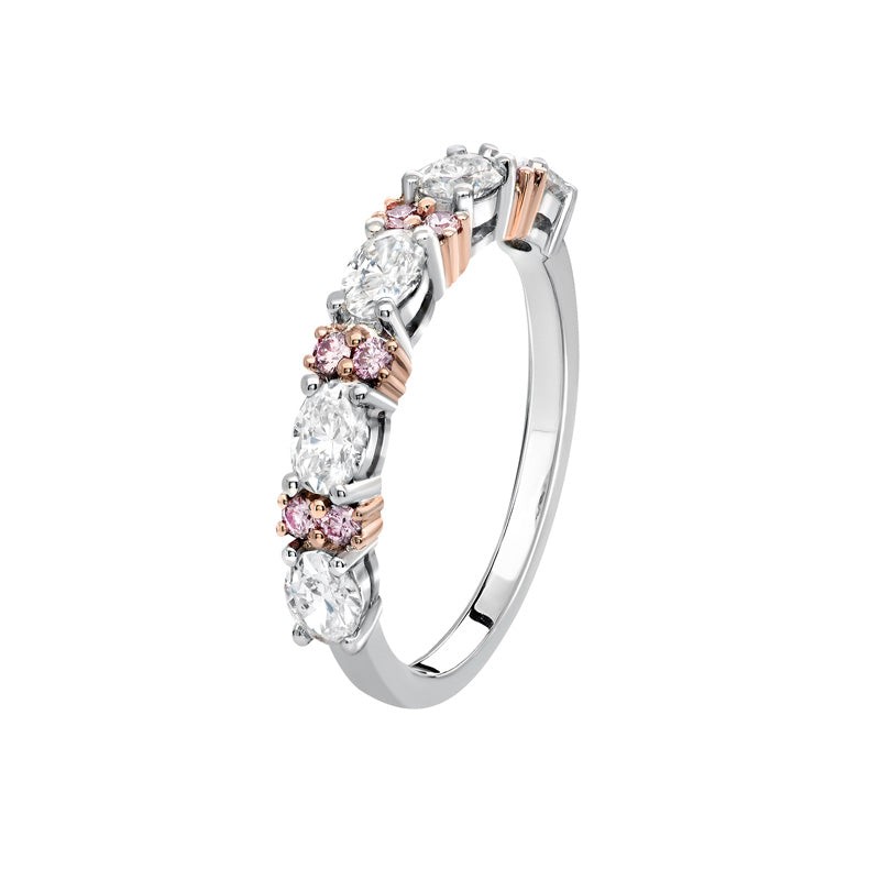 18ct White and Rose Gold Diamond Band Dress ring with Pink Kimberley Diamonds