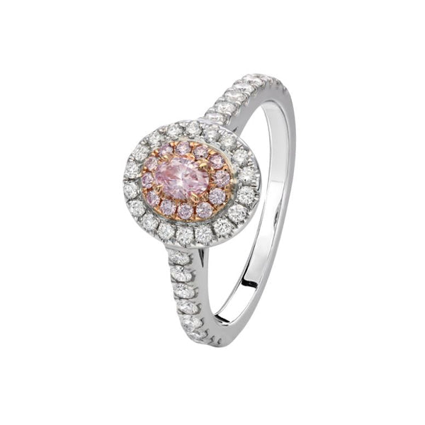 18ct White and Rose Gold Pink Kimberley Oval Diamond Ring with Halo