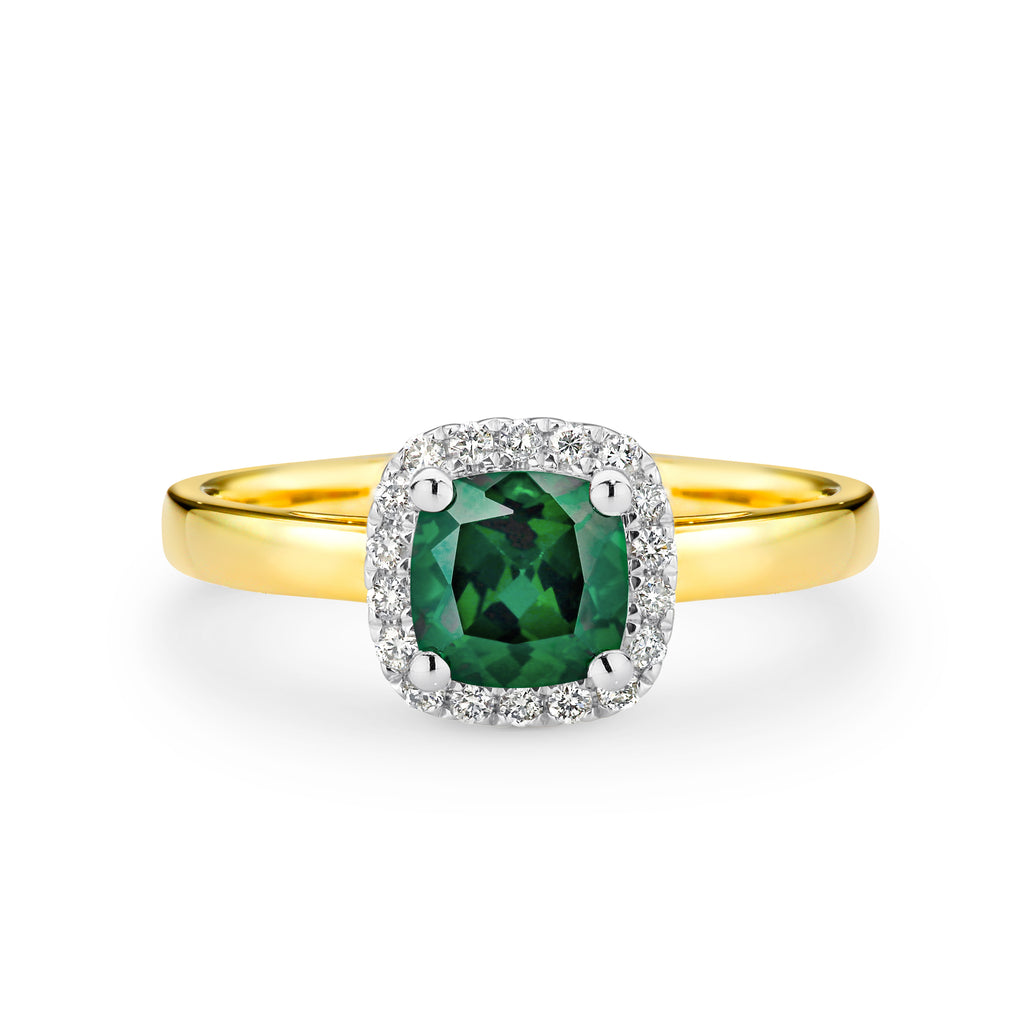 9ct Yellow Gold Created Emerald And Diamond Ring