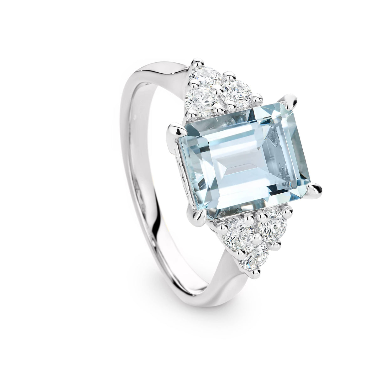 9ct White Gold Aquamarine And Diamond Ring
