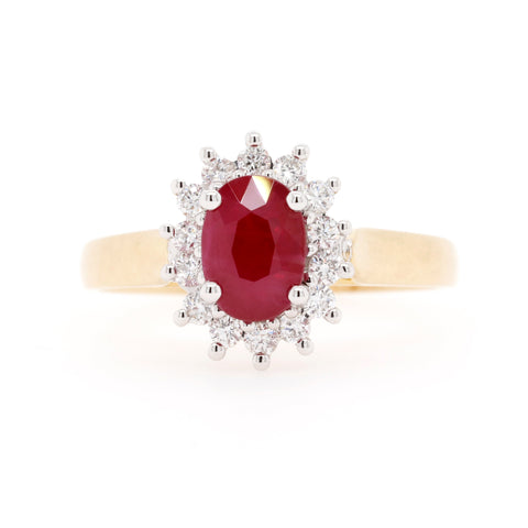 9ct Yellow Gold Classic Cluster Style Natural Ruby & Diamond Ring