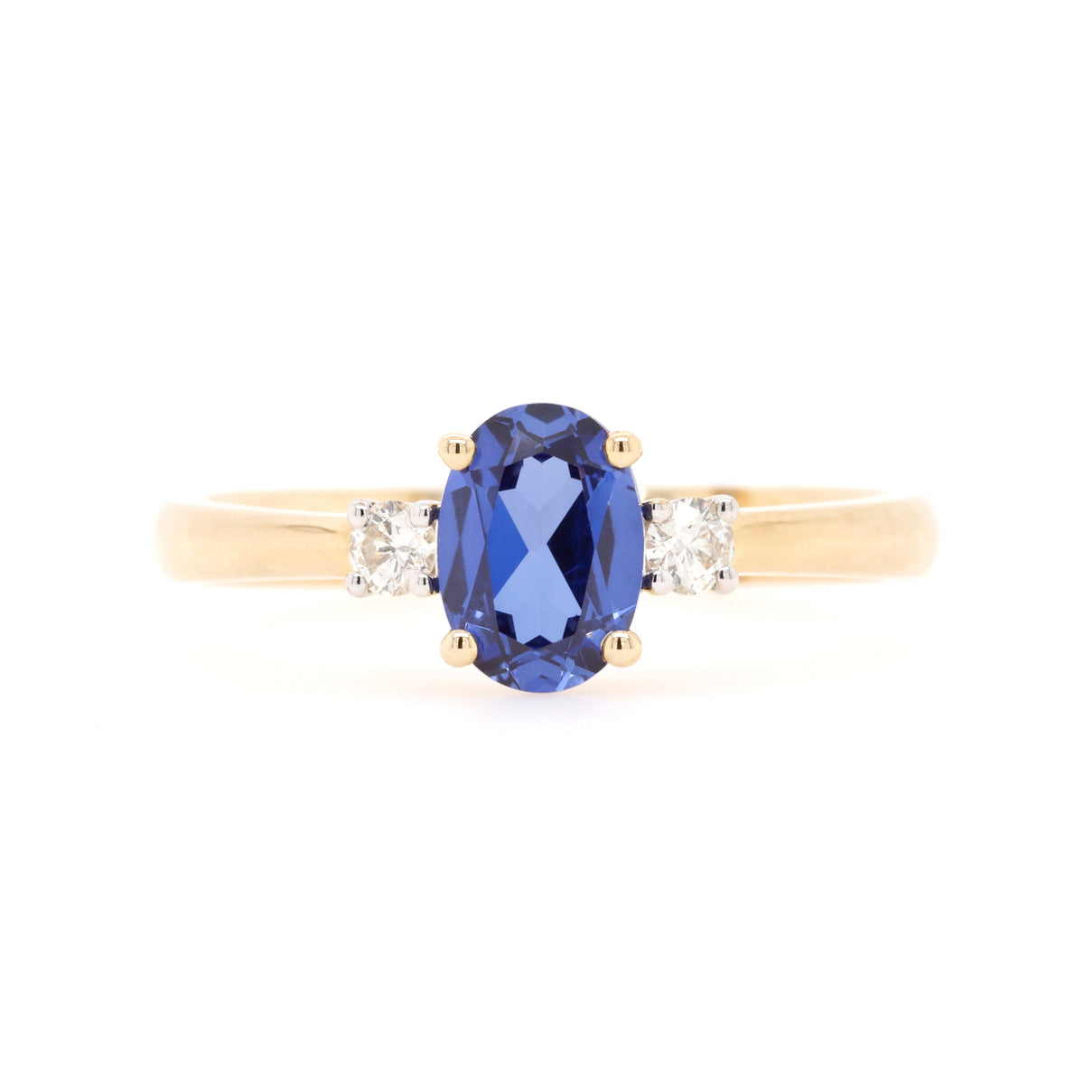 9ct Yellow Gold Lab Grown Sapphire And Diamond Trilogy Ring