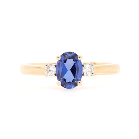 9ct Yellow Gold Lab Grown Sapphire And Diamond Trilogy Ring