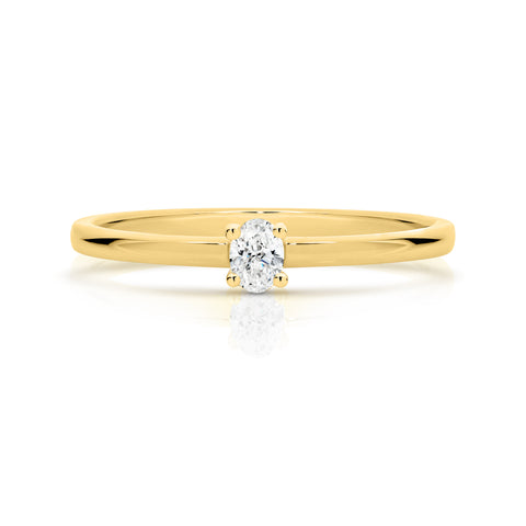 Duffs Yellow Gold Oval Lab Grown Diamond Claw Set Stackable Ring 0.10ct