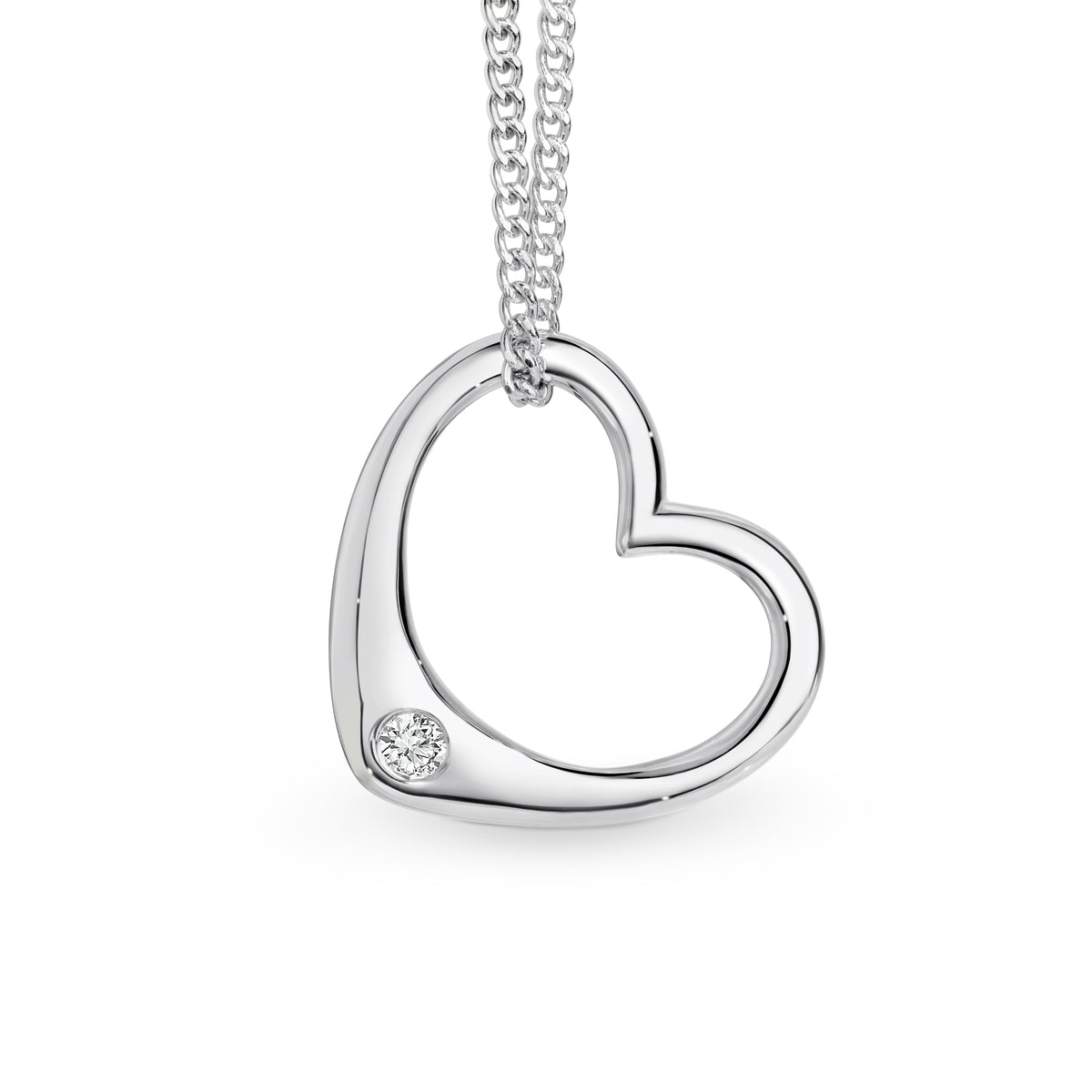 9ct White Gold Open Heart Diamond Pendant
