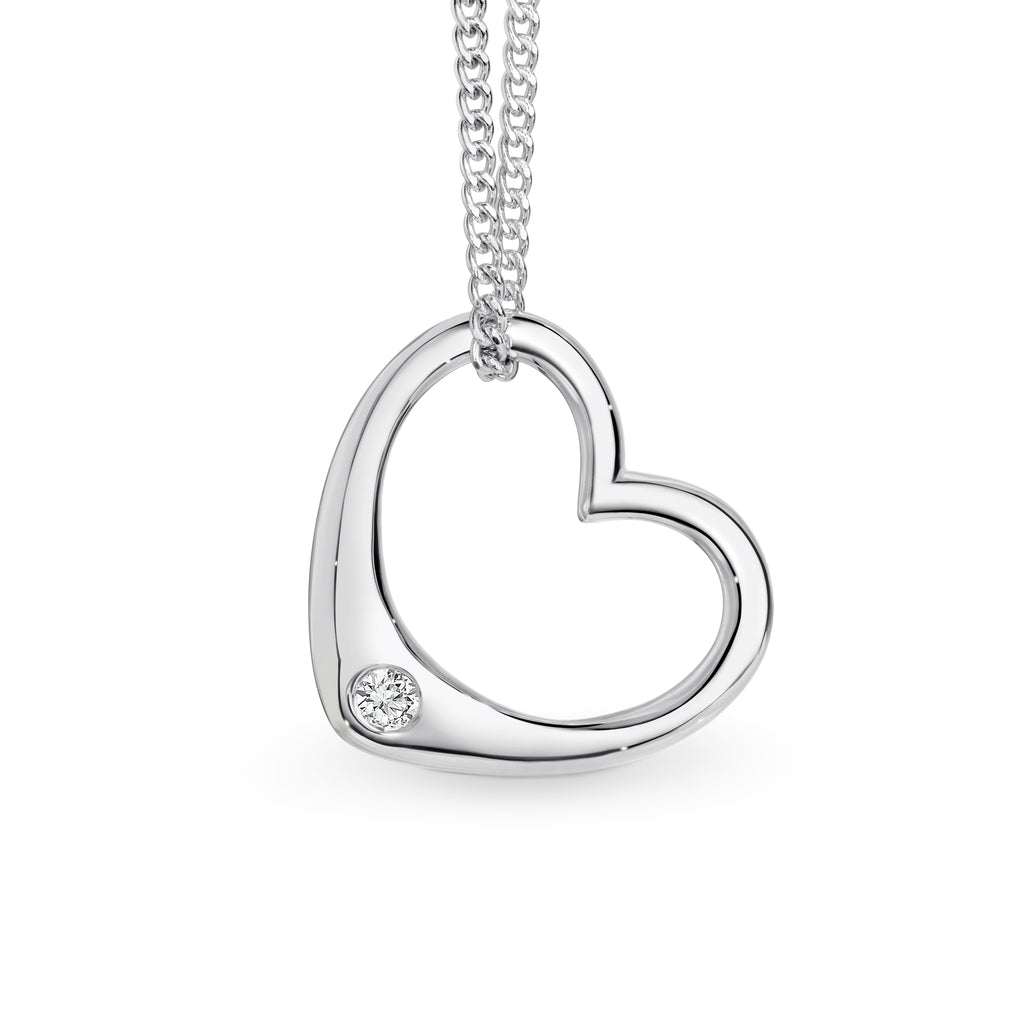 9ct White Gold Open Heart Diamond Pendant