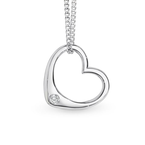 9ct White Gold Open Heart Diamond Pendant