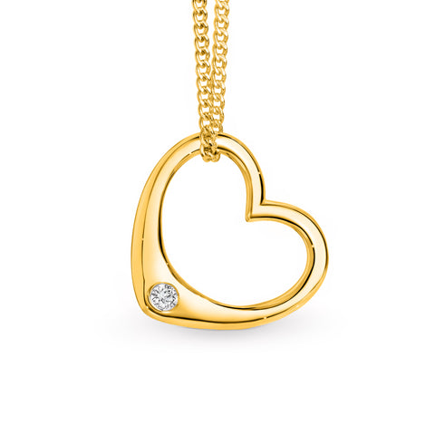 9ct Yellow Gold Open Heart Diamond Pendant
