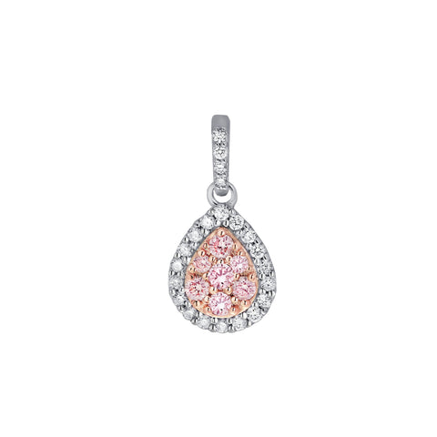 18ct White and Rose Gold Blush Pink Pear Shape Diamond Cluster Pendant