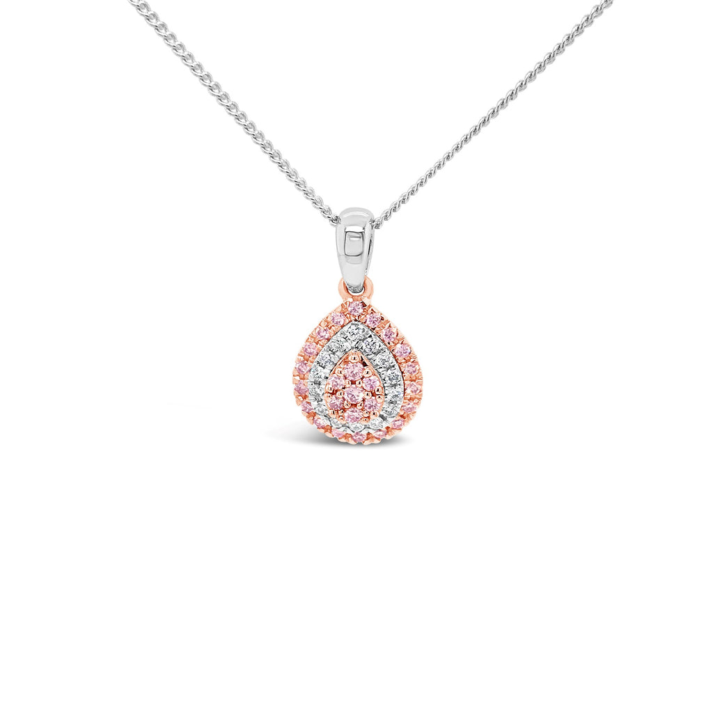18ct White and Rose Gold Pear Shape Blush Pink diamond Pendant