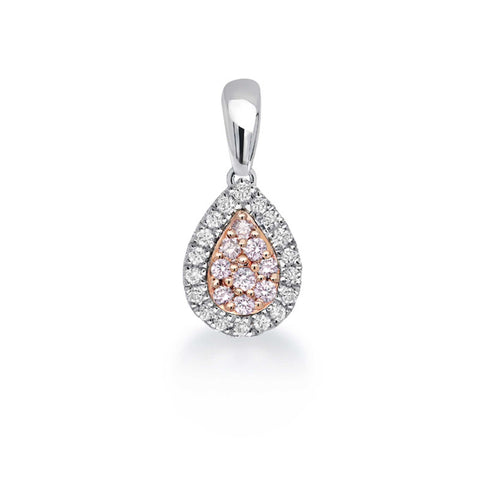 18ct White and Rose Gold Pear Shape Diamond Cluster Pendant with Blush Pink Diamonds