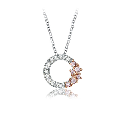 18ct White and Rose Gold Blush Pink Diamond Circle Pendant