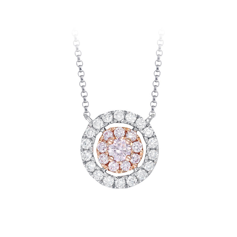 18ct White and Rose Gold Pink Kimberley Diamond Pendant on chain