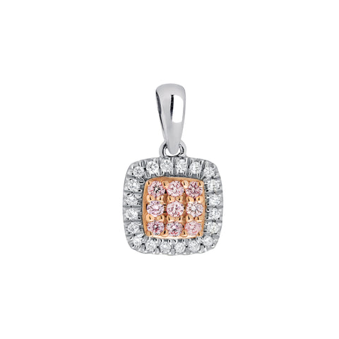 18ct White and Rose Gold Blusg Pink Diamond Square Cluster Pendant