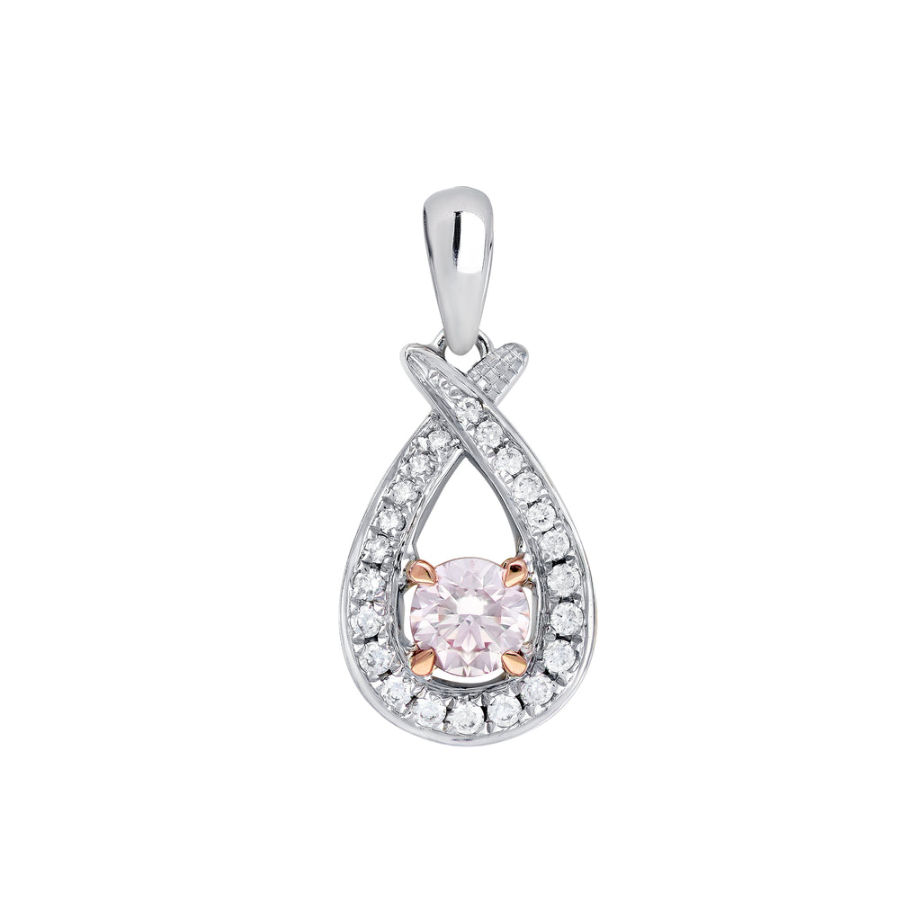 18ct WG/RG Argyle Pink Diamond Pendant Set With 1XP/RBC=0.14ct PCE/SIAV Argyle Cert #406211 & 19XRBC=0.11ct F/VS Incl. 18ct WG 45cm chain