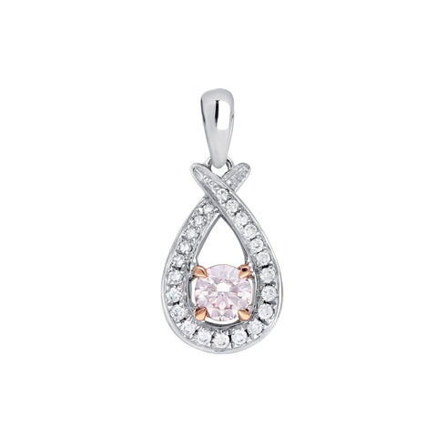 18ct WG/RG Argyle Pink Diamond Pendant Set With 1XP/RBC=0.14ct PCE/SIAV Argyle Cert #406211 & 19XRBC=0.11ct F/VS Incl. 18ct WG 45cm chain